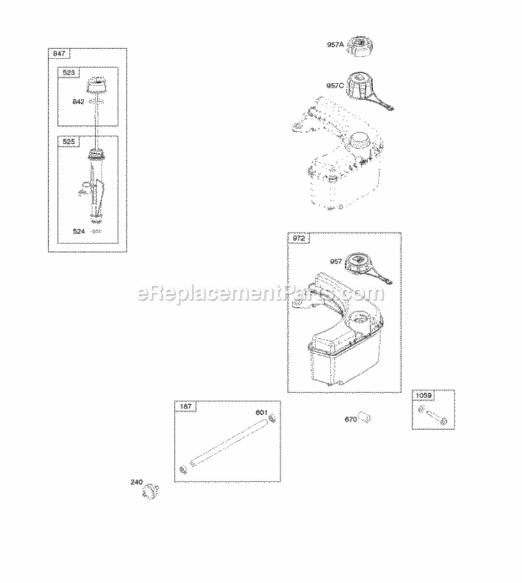 Fuel Supply Lubrication Diagram and Parts List for 122R02-0110-H1  Briggs and Stratton Engine